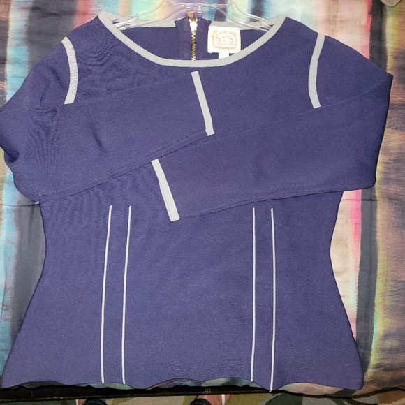 Sail to Sable Dark Blue Grey Accents Shaped Long-sleeve Top Ponte Knit L - Picture 3 of 10